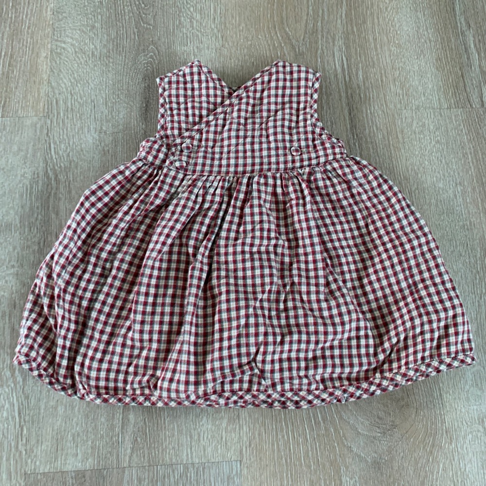 Sergent Major Kids Red Gingham Plaid Sleeveless Crossover Pinafore Dress